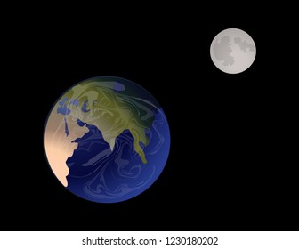 The Earth and the Moon in the space