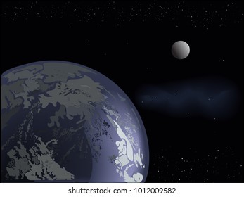 The earth and the moon in space background. (vector)