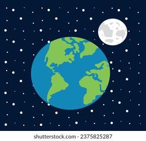 Earth, moon and sun, stars. planets. Earth, moon, sun vector illustration