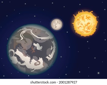 Earth, moon and sun vector illustration