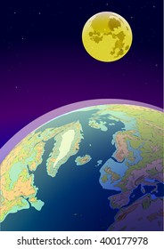 The Earth and the Moon. Vector illustration