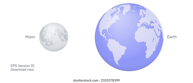 Ilustración vectorial de la Tierra y la Luna. Icono y símbolo de la Tierra. gráficos de clipart del planeta y del satélite. Material de estudio gráfico de la ciencia espacial. Imagen de globo. imagen de la luna. 