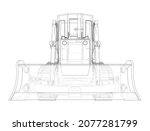 Earth mover, bulldozer. Vector rendering of 3d. Wire-frame style. The layers of visible and invisible lines are separated