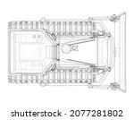 Earth mover, bulldozer. Vector rendering of 3d. Wire-frame style. The layers of visible and invisible lines are separated