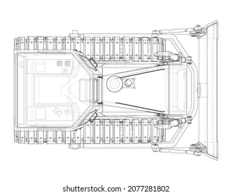 Earth mover, bulldozer. Vector rendering of 3d. Wire-frame style. The layers of visible and invisible lines are separated