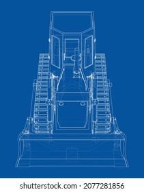 Earth mover, bulldozer. Vector rendering of 3d. Wire-frame style. The layers of visible and invisible lines are separated