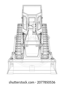 Earth mover, bulldozer. Vector rendering of 3d. Wire-frame style. The layers of visible and invisible lines are separated