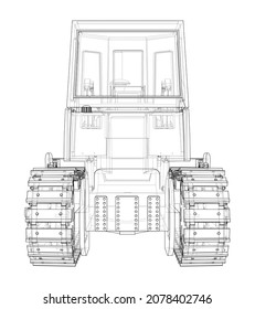 Earth mover, bulldozer. Vector rendering of 3d. Wire-frame style. The layers of visible and invisible lines are separated