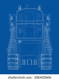 Earth mover, bulldozer. Vector rendering of 3d. Wire-frame style. The layers of visible and invisible lines are separated