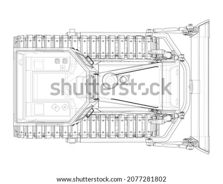 Earth mover, bulldozer. Vector rendering of 3d. Wire-frame style. The layers of visible and invisible lines are separated