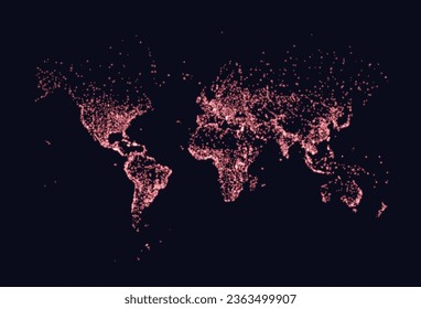 Mapa de la noche de la Tierra. Ilustración vectorial de las luces de las ciudades desde el espacio. Mapa oscuro