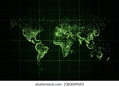 Mapa de la noche de la Tierra. Ilustración vectorial de las luces de las ciudades desde el espacio. Mapa oscuro