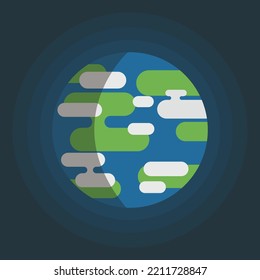 Earth With Ocean, Land, Sky, With Glow Around And Cloud Following. In Space. Isolated, 4k Size, Flat Illustration.