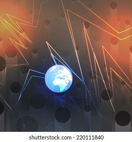 Earth on Abstract Dark Technology Background - Vector Illustration
