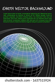 Earth on black background, cut out of planet, sample text, leaflet, flyer, poster design, environmental thema, brochure or book cover template, vetor design