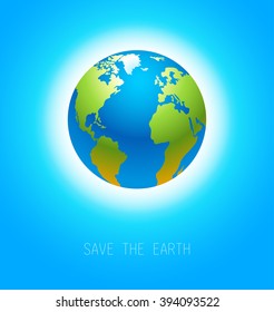 Earth on blue  background for design banner,ticket, leaflet and so on.Template page for Earth day. Holiday card.