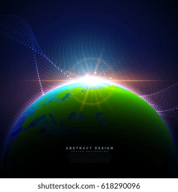 earth on blue sky in technology digital style background