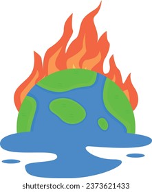Earth on fire cartoon vector Illustration on a white background for design