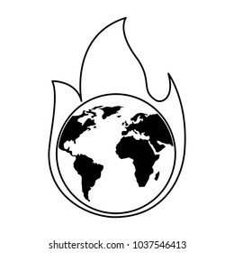 earth on fire planet is burning disaster warning vector illustration outline graphic