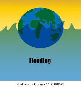 The Earth on Flooding disaster. Vector Illustration in World Crisis concept. Climate Change.