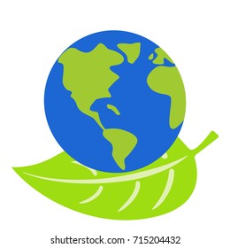 Earth on a green leaf vector illustration