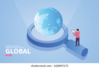 Earth on a magnifying glass, global business research and development