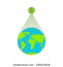 Earth on net dollars. Planet in fishing net