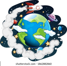 The earth on space galaxy theme on white background illustration