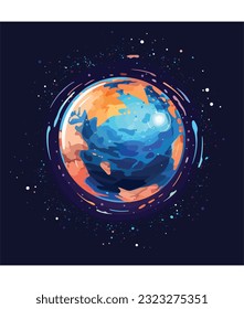 Earth on space galaxy vector design, watercolor Earth on space galaxy.