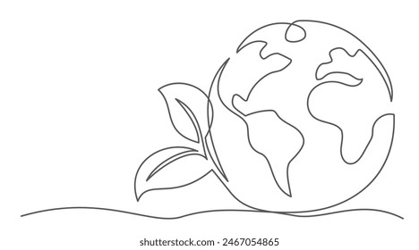 Dibujo de la línea de la Tierra Uno sobre fondo blanco
