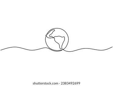 Earth one line drawing. Vector illustration isolated. Minimalist design handdrawn.