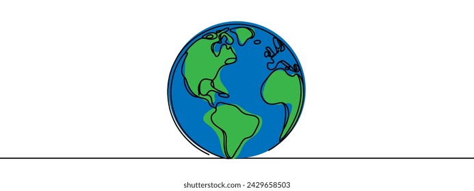 Earth. One line globus, world planet graphic icon, america, europe and asia global technology, simple continuous shape doodle vector concept. World map minimalist design isolated on white background