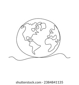 The earth is one line. Vector graphics in continuous line drawing style.
