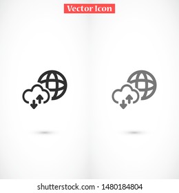 Earth online vector icon. Earth Land online for file transfer. online land geolakatsyaya. Earth online flat design. Earth web