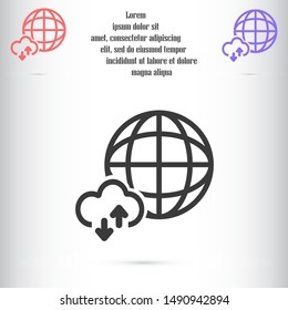 Earth online vector icon. Earth Land online for file transfer. online land geolakatsyaya. Earth online flat design. Earth web