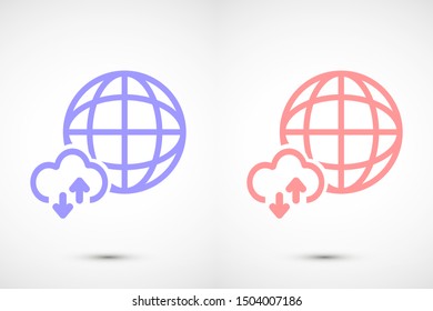 Earth online vector icon. Earth Land online for file transfer. online land geolakatsyaya. Earth online flat design. Earth web