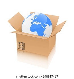 earth in an open cardboard box 