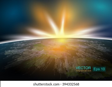 Earth orbit. Sunrise in earth orbit. Earth from the space.