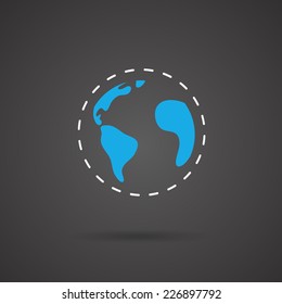 Earth orbit. Earth vector icon on black  background.