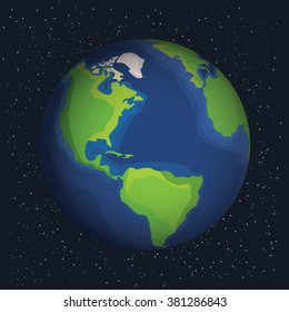 Earth in outer space. Earth on the space background with stars. Cosmic background with Earth. Earth with shadow. Planet in universe, stock vector.