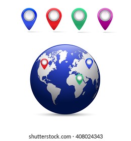 Earth in outer space. Earth on the space background.Map pointers.