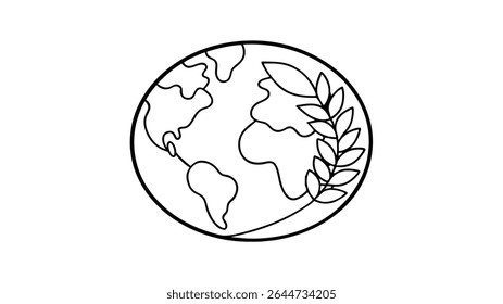 Earth Outline with Eco Leaves Wrap.