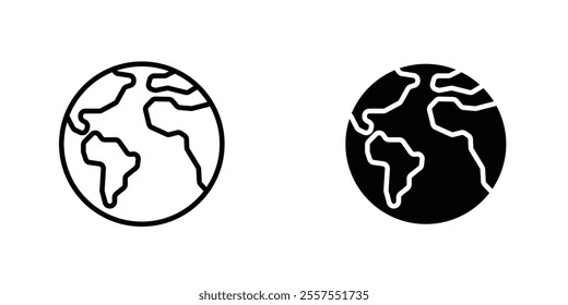 Earth outlined and solid icon vector collection.