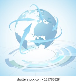 Earth over technological gear - abstraction. Vector illustration