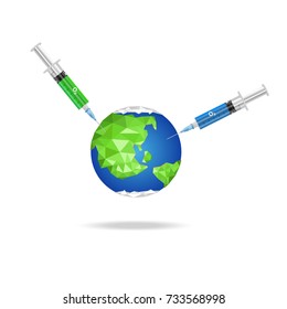 Earth with ozone and oxygen injection needle,Technology concept on white background
