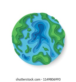 Earth In Paper Style. Paper Cut Vector Illustration.