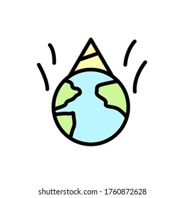 Earth, party hat icon. Simple color with outline vector elements of mother earth day icons for ui and ux, website or mobile application