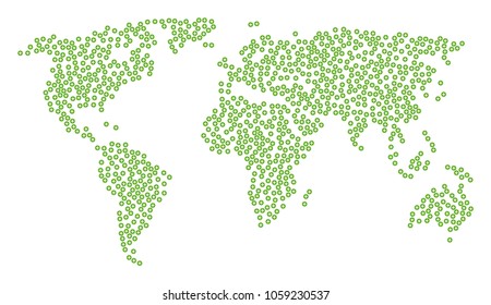 Earth pattern map combined of create items. Vector create scatter flat items are composed into mosaic worldwide composition.