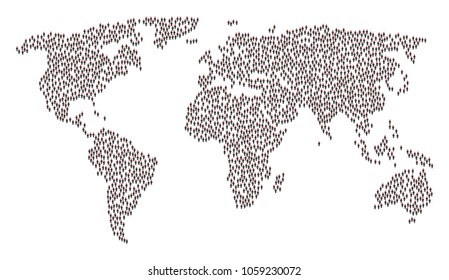Earth pattern map composed of daemon items. Vector daemon scattered flat icons are organized into mosaic continent illustration.