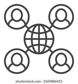 Earth and People Around vector Multipolarity icon or sign in thin line style